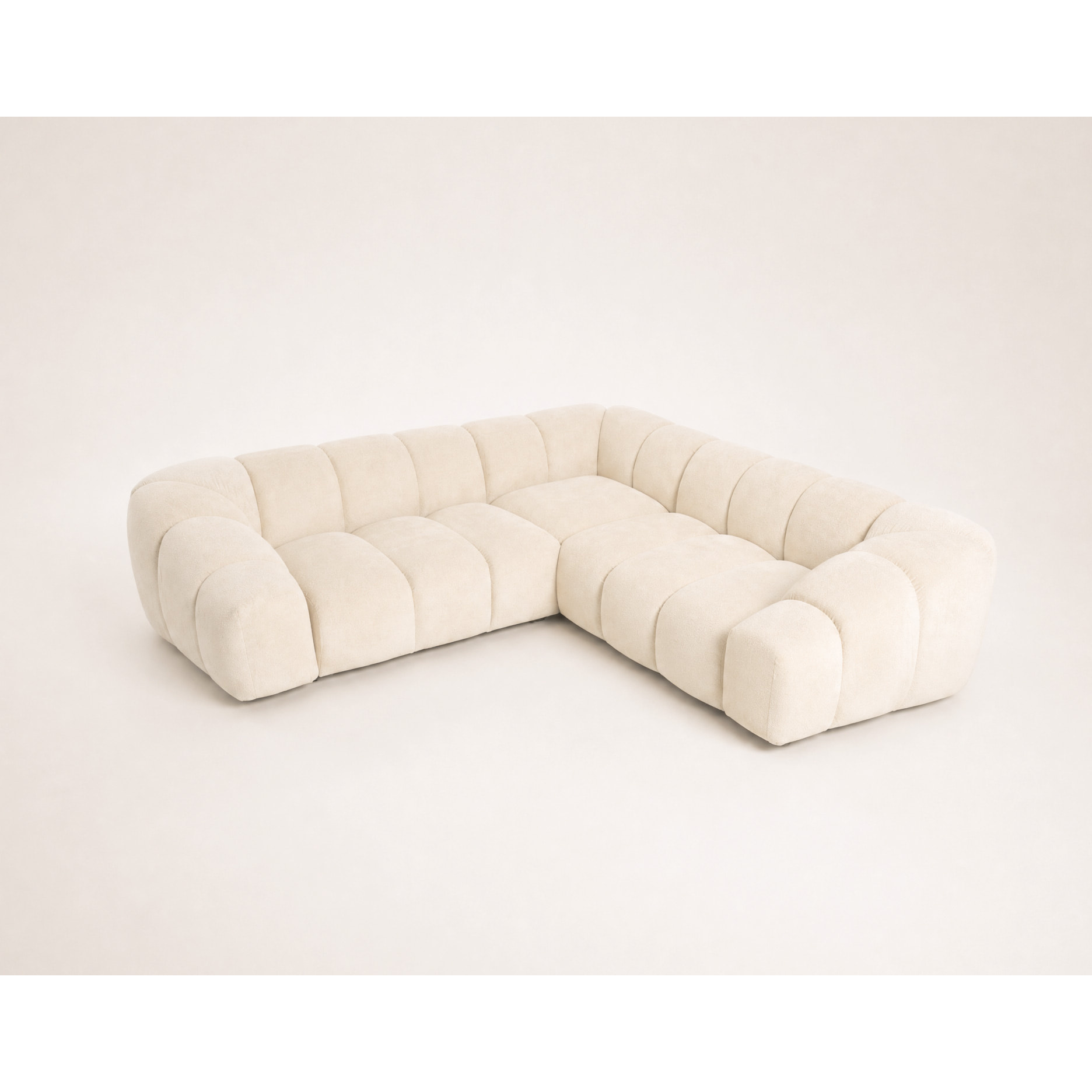 Ava - Canapé d'angle L 5 places en velours texturé - Beige