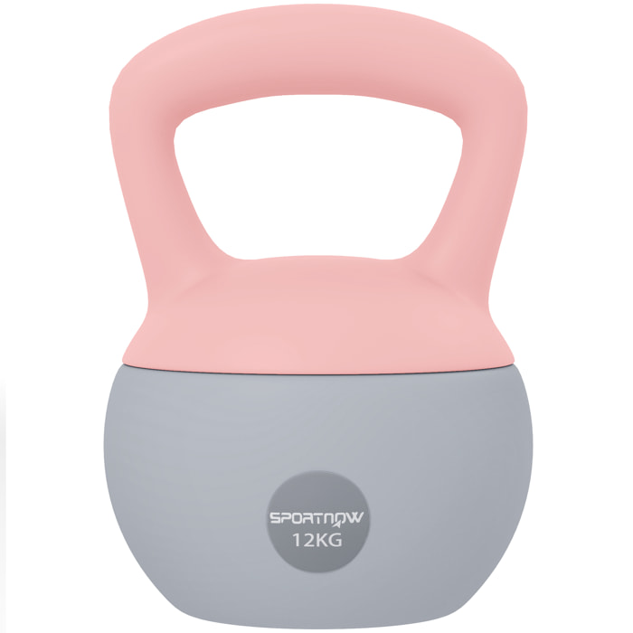 Pesa Rusa 12 kg, Soft Kettlebell Relleno de Arena Metálica y Mango Antideslizante, para Entrenamiento Culturismo en Casa, Gimnasio, Rosa Palo y Gris