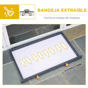 Conejera de Madera Jaula para Conejos con Techo Abatible Escalera y Bandeja Extraíble Conejera para Exterior 197x49x86 cm Gris