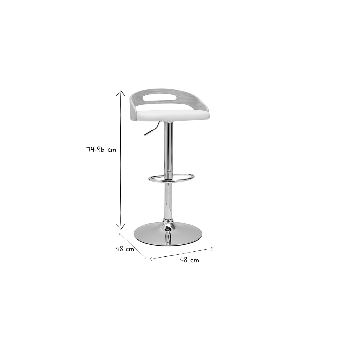 Tabouret de bar réglable design blanc et bois clair MANO