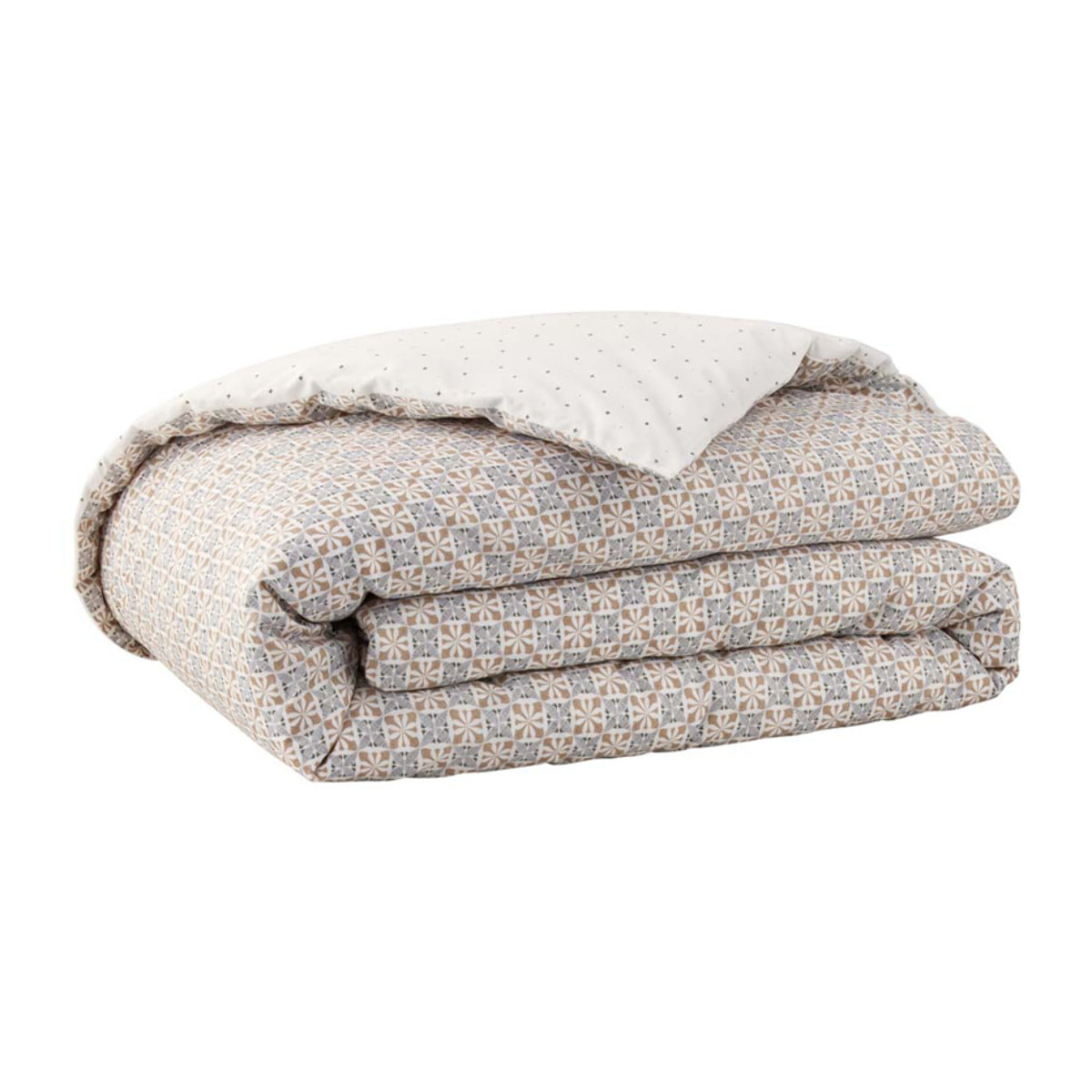 Housse de couette imprimée en percale de coton, GALADRIEL, Beige