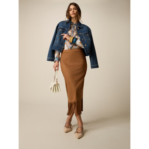 Oltre - Gonna tubino con frange - Marrone