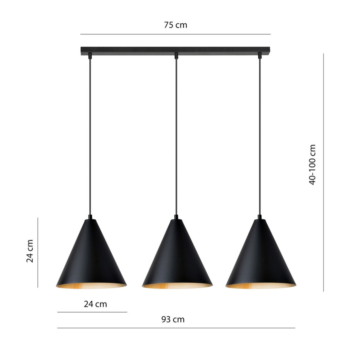 Lampada a sospensione REBEL in acciaio nero e oro