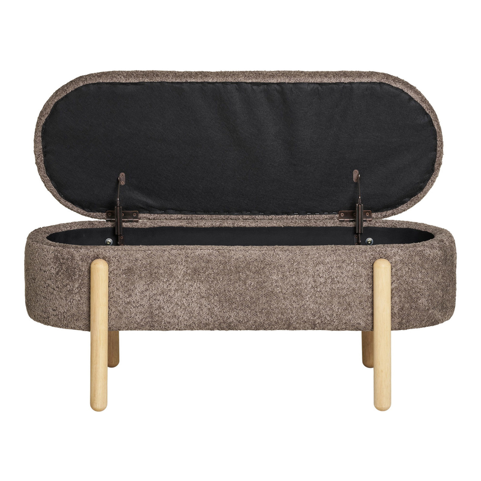 Branca - Panca contenitore in tessuto marrone con gambe in legno naturale 97x40x48 cm