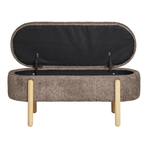 Branca - Panca contenitore in tessuto marrone con gambe in legno naturale 97x40x48 cm
