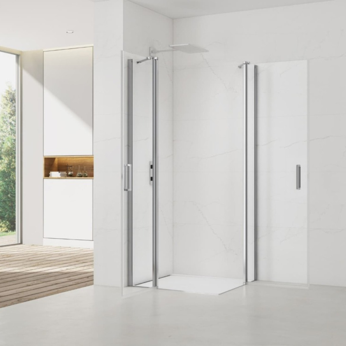 Fusion Portes de douche acces en angle pivotantes 100x90cm anticalcaire avec profilés chrome brillant (SATFUDP10090-SET)