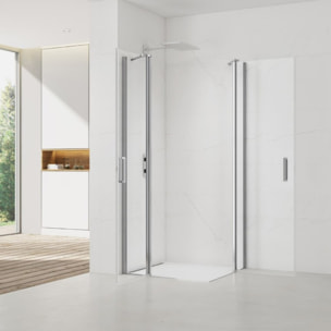 Fusion Portes de douche acces en angle pivotantes 100x90cm anticalcaire avec profilés chrome brillant (SATFUDP10090-SET)