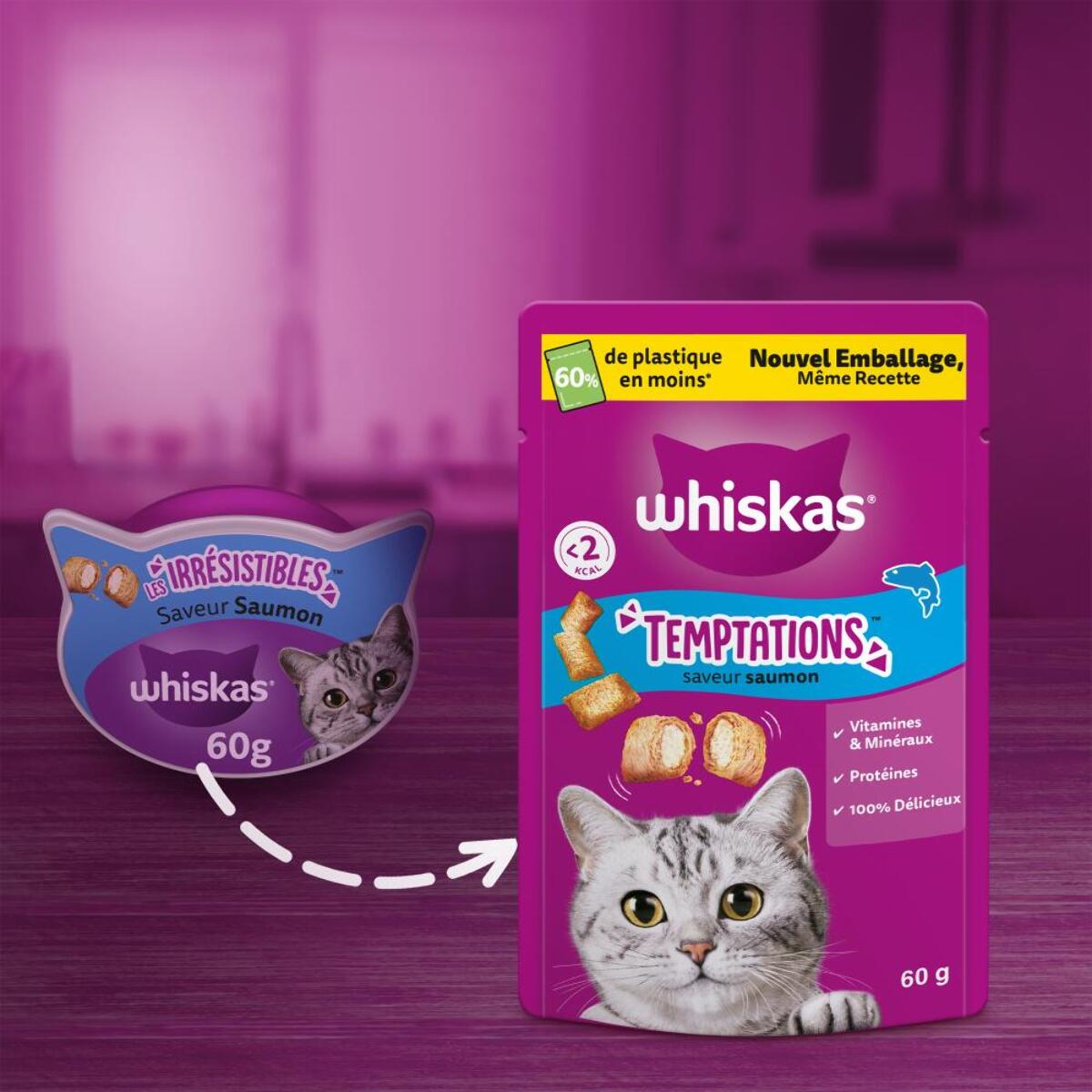 WHISKAS Temptations 8 Friandises pour chat saveur Saumon (8x180g)