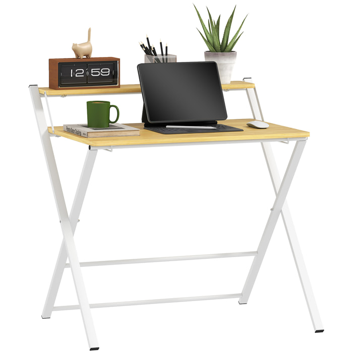 Escritorio Plegable Mesa de Escritorio Plegable con Estante Abierto Escritorio Pequeño para Estudio Hogar Oficina 86x66x82 cm Natural