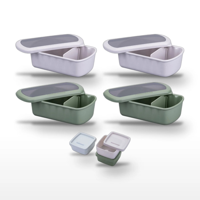 Lot de 4 lunch box 1L avec 3 boites à sauce Fackelmann Storage Beige + Verte