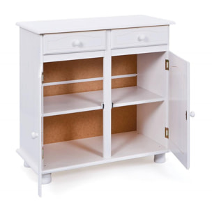 Buffet 2 ante 2 cassetti in pino massello verniciato ad acqua bianco, 88x43x87h cm colore Bianco