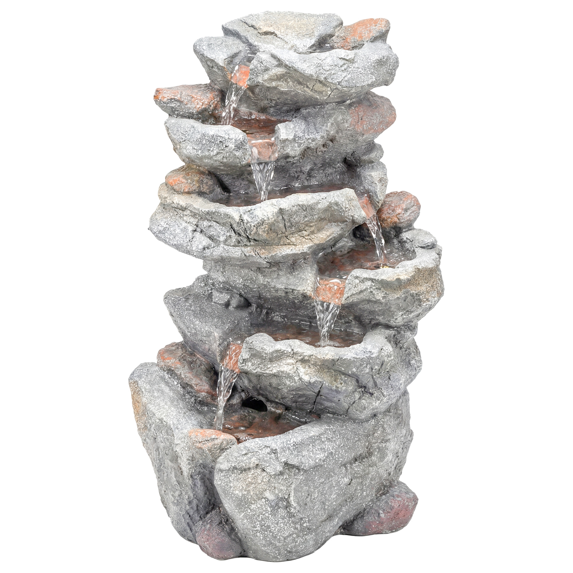 Fontaine de jardin cascade LED 6 niv. effet pierre pompe à eau réglable incluse