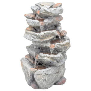 Fontaine de jardin cascade LED 6 niv. effet pierre pompe à eau réglable incluse