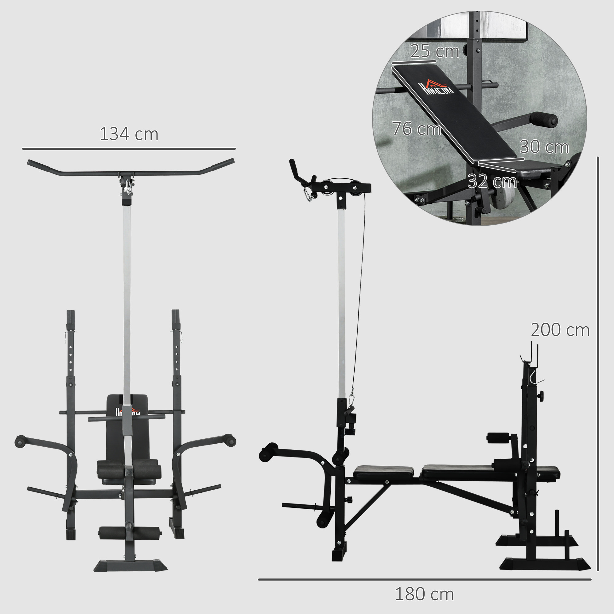 Banco de Pesas Multifuncional Banco de Musculación Ajustable en 6 Posiciones para Entrenamiento de Cuerpo Completo en Gimnasio Casa Carga 150 kg 180x134x200 cm Plata y Negro