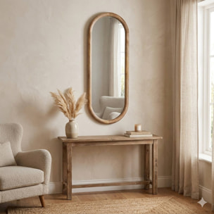 WELL HOME Espejo ovalado 28x2,5x77,5cm marco de madera de mango, acabado natural para pared en dormitorio o pasillo