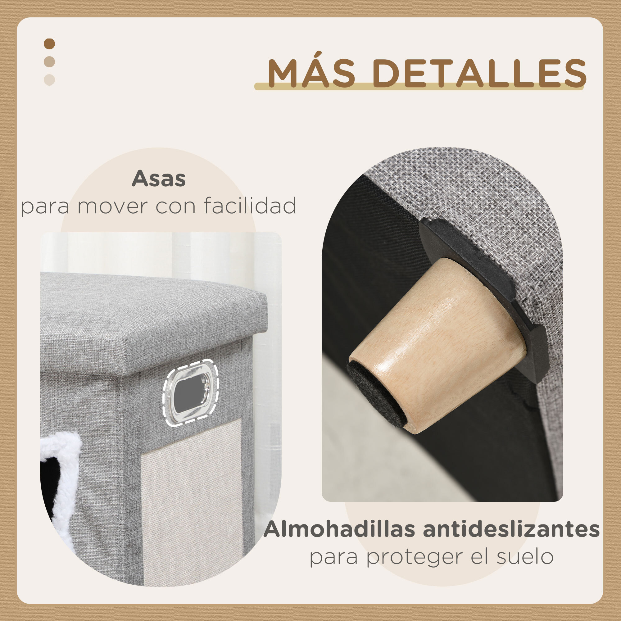 Cama Cueva de Gatos 2 en 1 Casa para Gatos Interior Tipo Reposapiés con Cojín Extraíble Bola Colgante y Almohadilla para Rascar 35,5x35,5x42,5 cm Gris