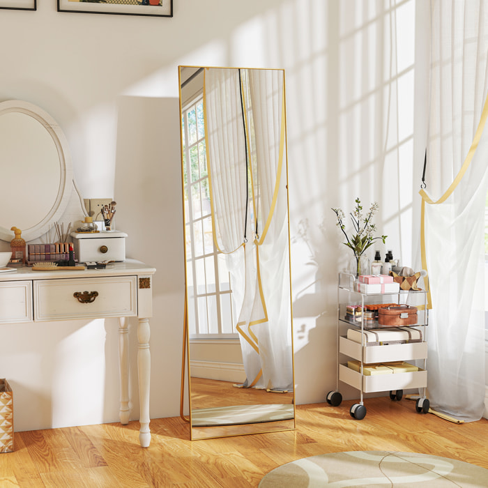 Espejo de Pie Cuerpo Entero con Marco de Aleación de Aluminio Espejo de Pared Rectangular con 2 Formas de Uso para Pasillo Dormitorio Salón 50x161,5x2 cm Dorado