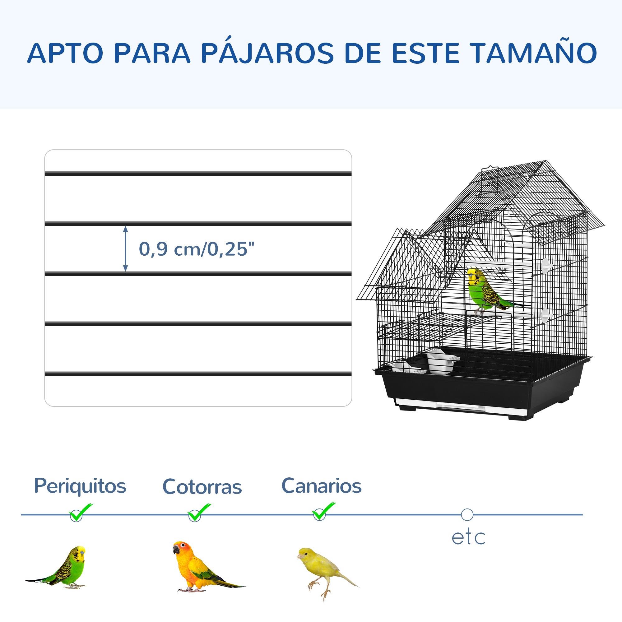 Jaula para Pájaros 39x33x47 cm Pajarera Metálica con 3 Puertas 2 Comederos 2 Perchas Columpio Bandeja Extraíble y Asa de Transporte para Canarios Periquitos Negro