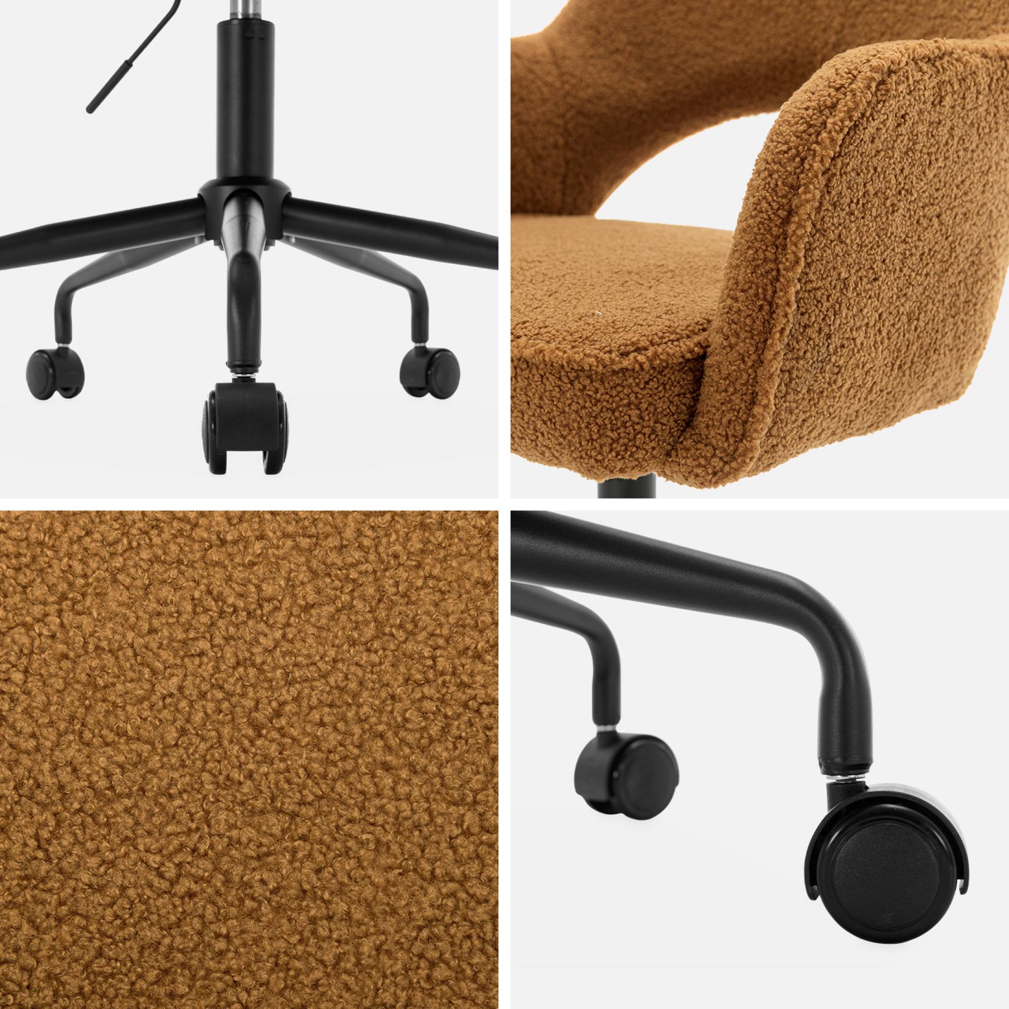 Chaise de bureau à roulettes bouclettes ocre. Jim. L 60 x P 62 x H 89 / 99cm.