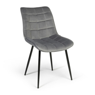 Chaises Melinda en velours - Gris clair - pieds noirs