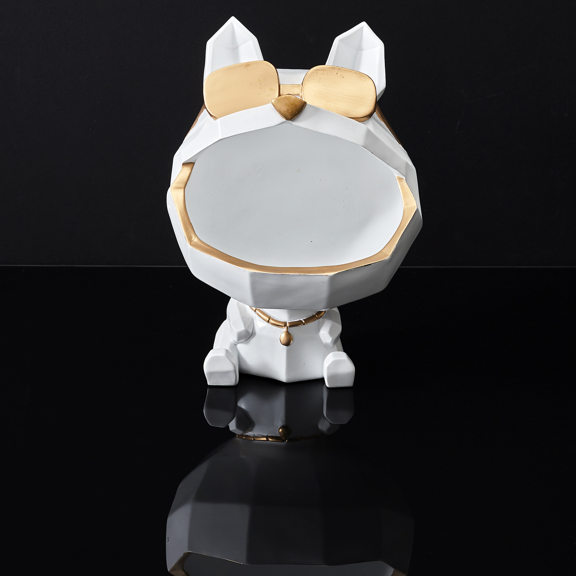 Sculpture Chien A Lunettes Blanc Vide Poche