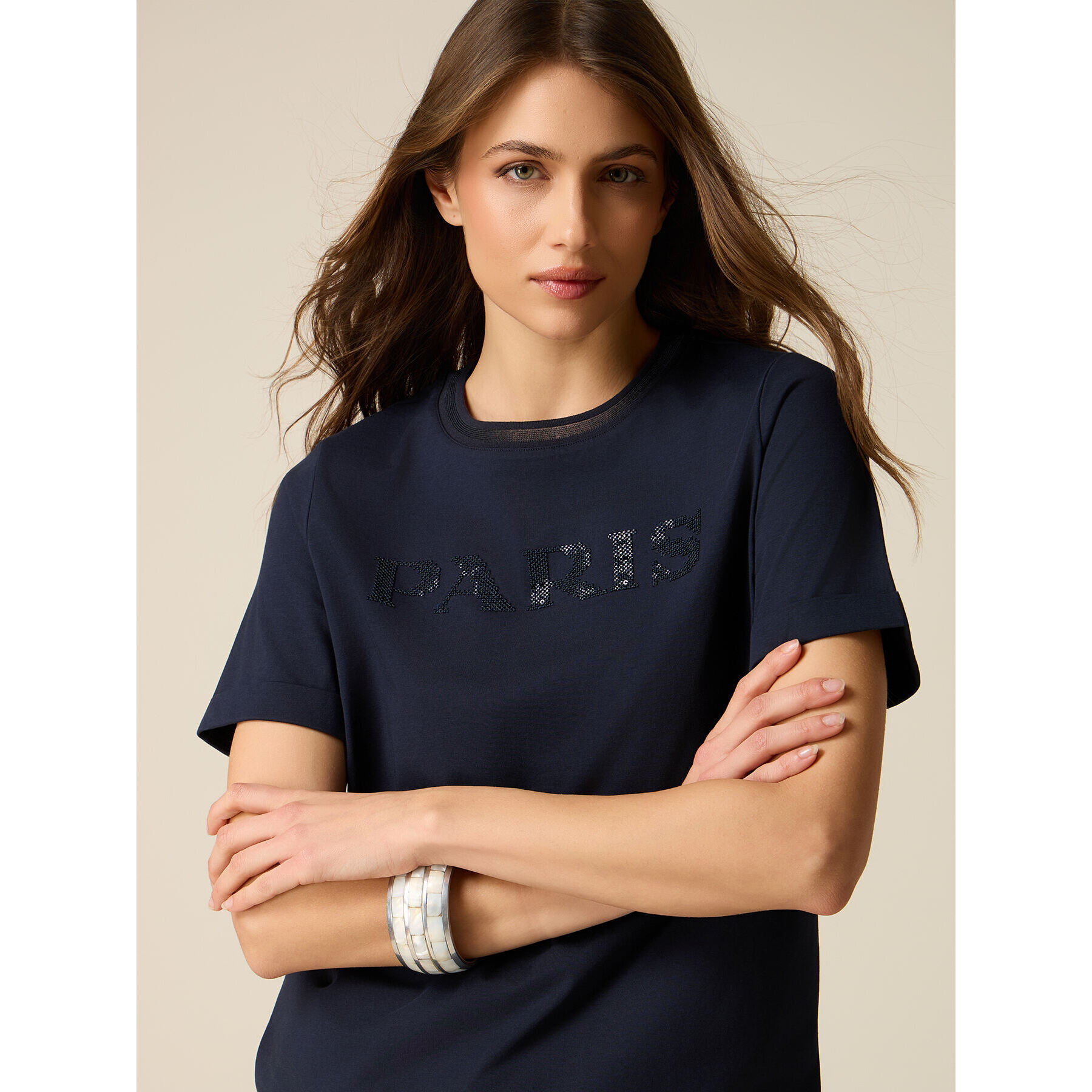Oltre - T-shirt con ricamo lettering - Blu