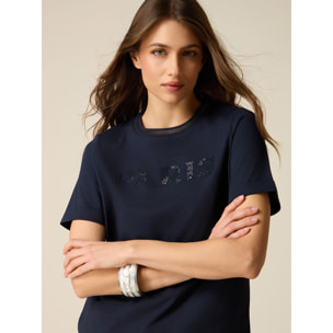Oltre - T-shirt con ricamo lettering - Blu