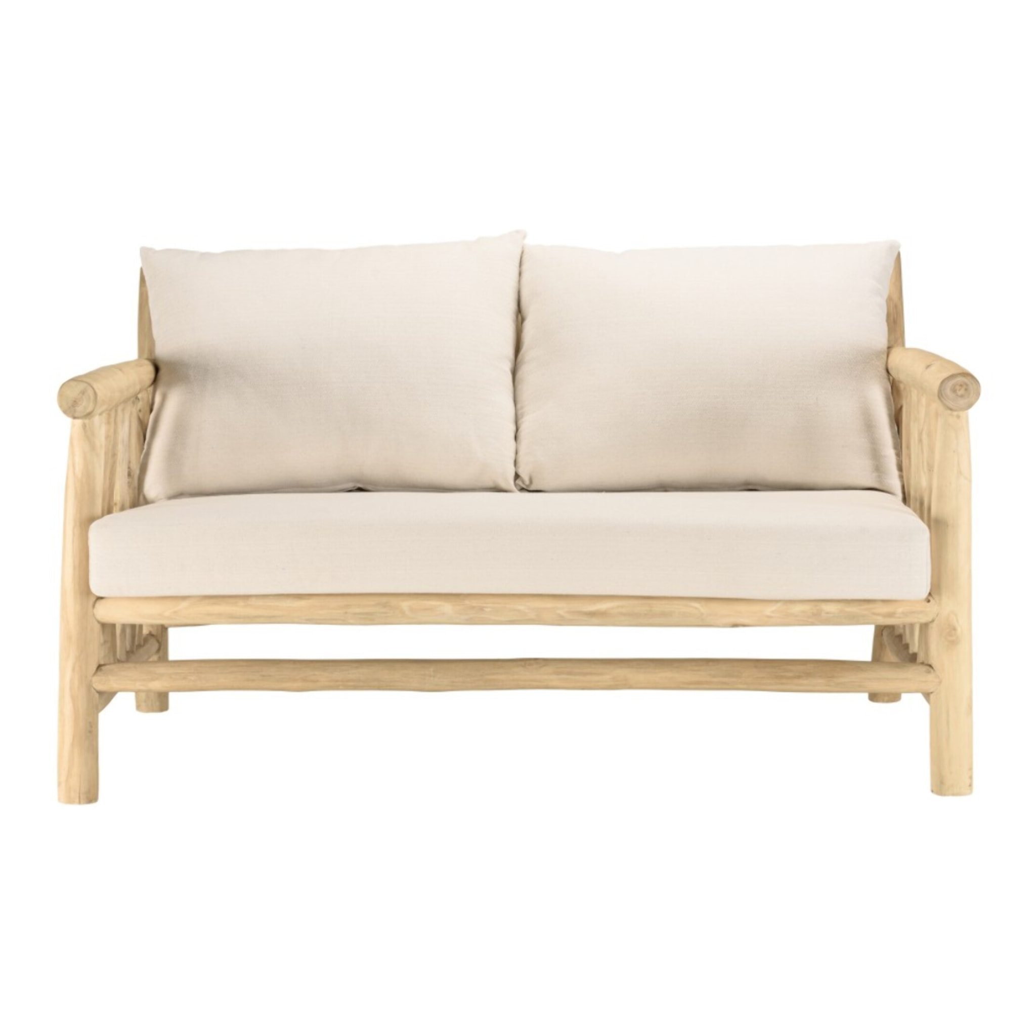 WILL - Canapé BORNEO 2p. en branches de teck naturel coussins blancs
