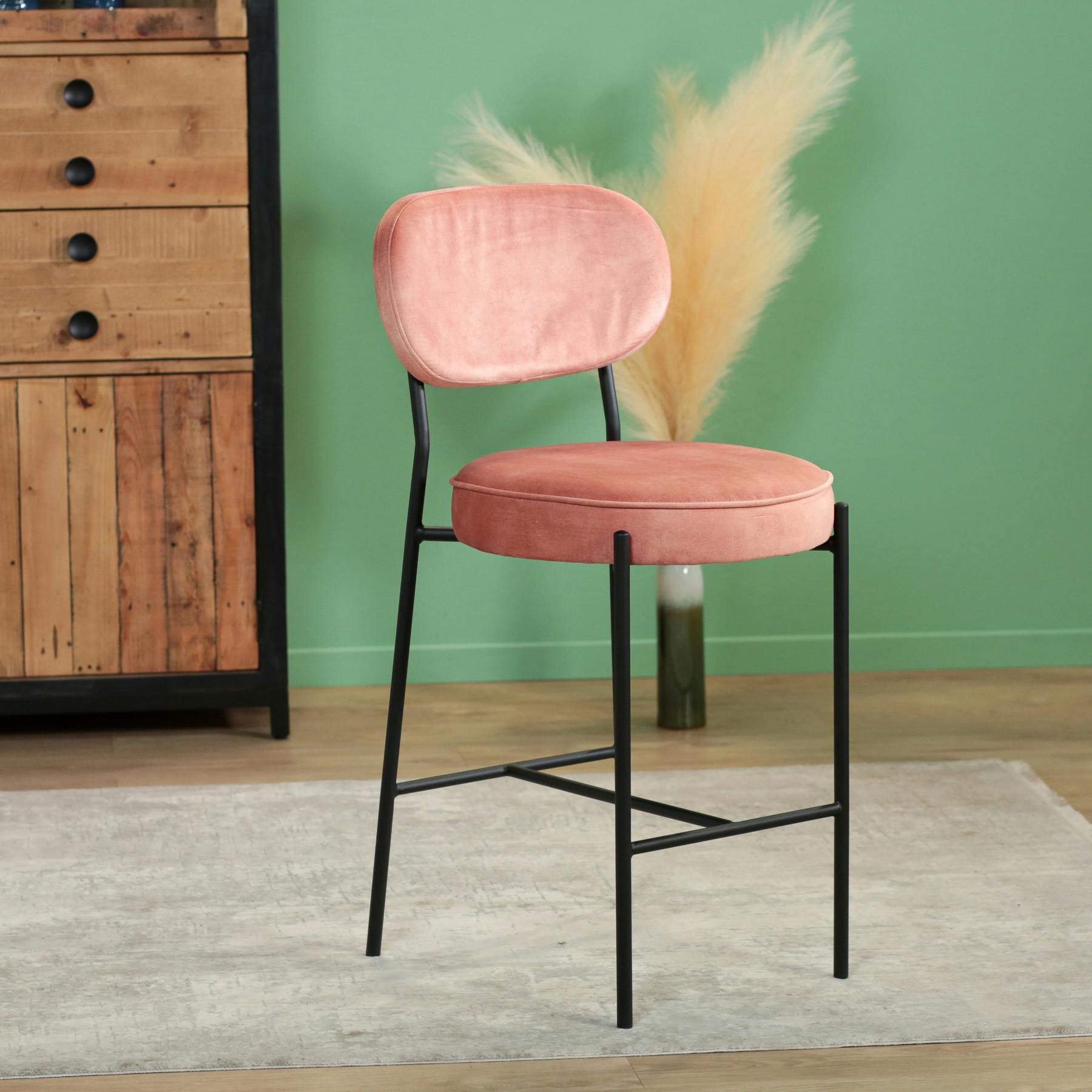 Lot de 2 tabourets de bar velours rose FLORENCE