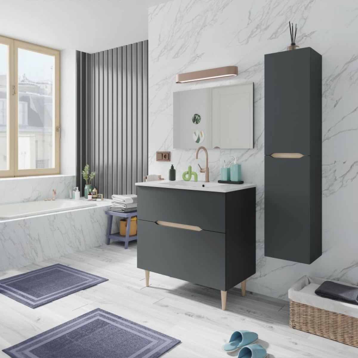 Mueble de baño Opera 80 Antracita - Roble