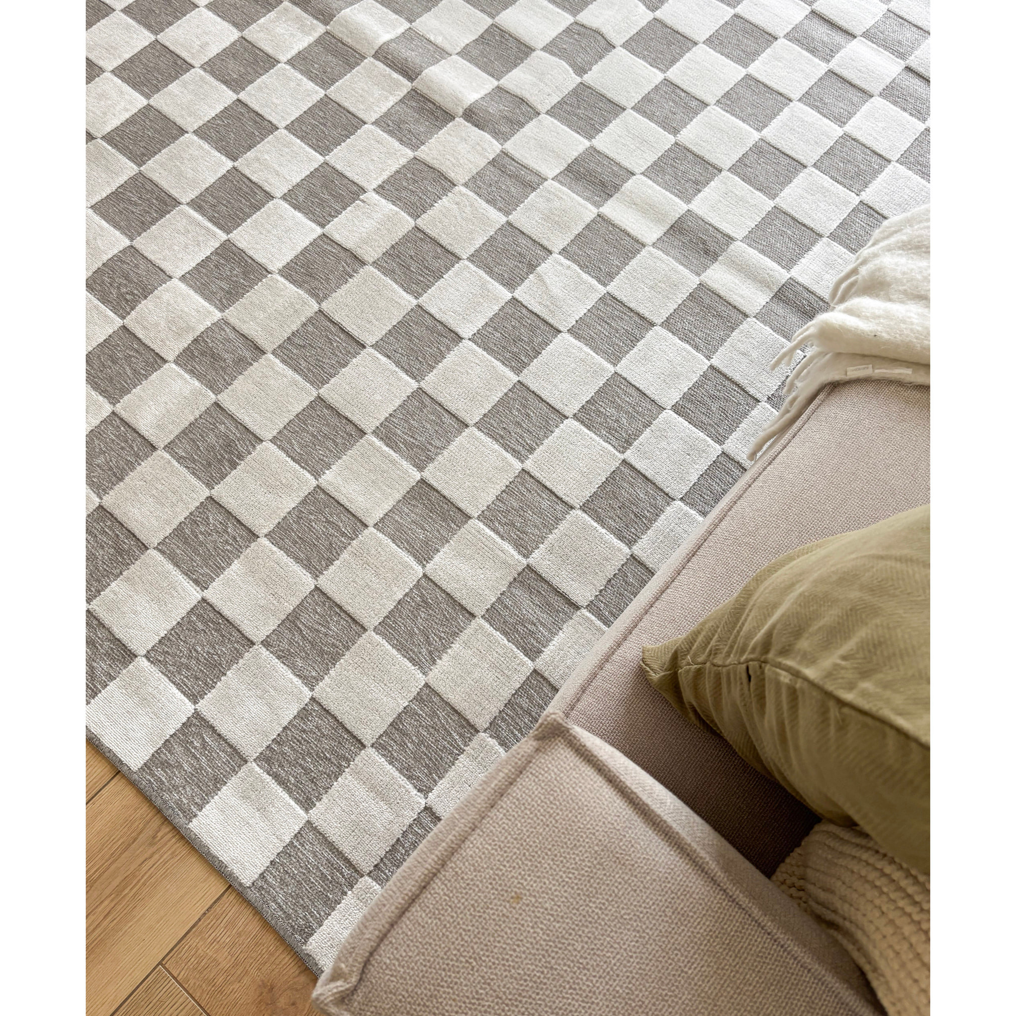 GARDEN - Tapis d'intérieur / extérieur à motif damier blanc et gris