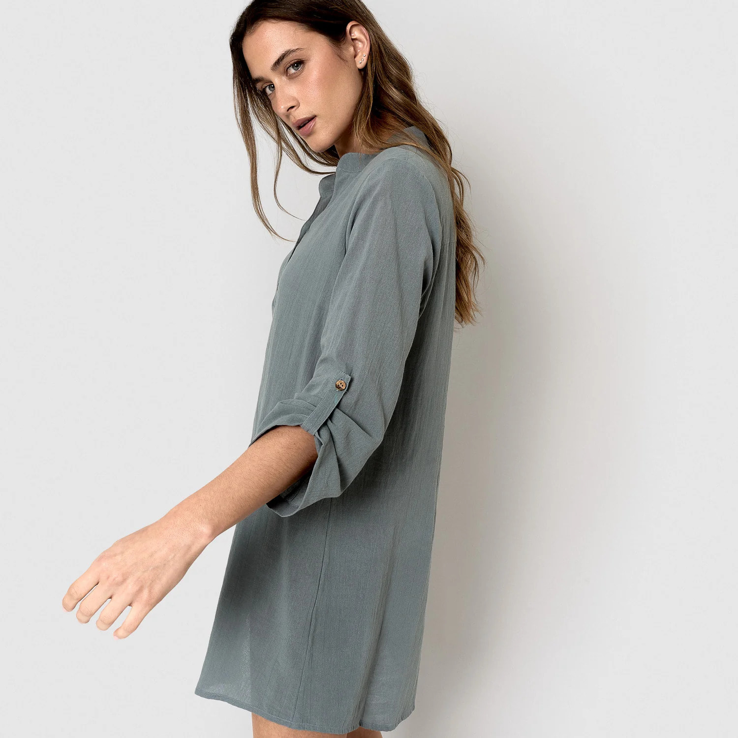 Vestido corto algodón liso índigo