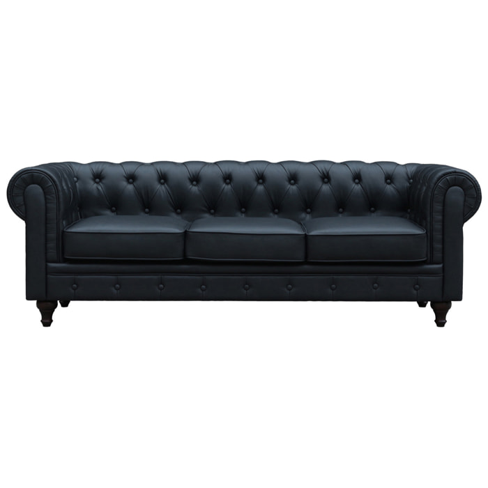 Canapé fixe Chesterfield "Aliza" - 208 x 82 x 70 cm - 3 places - Noir