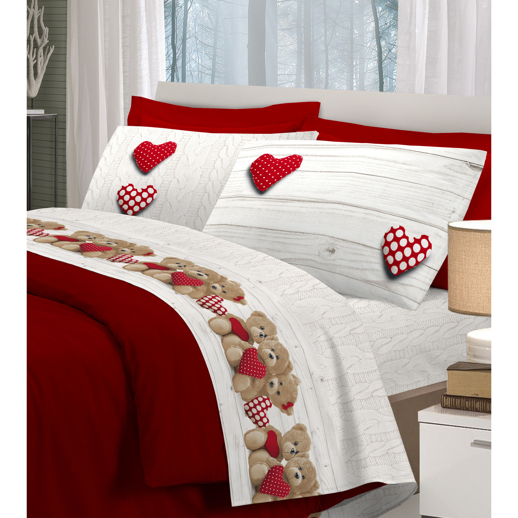 Completo Lenzuola 100% Cotone New Orsetti Rosso