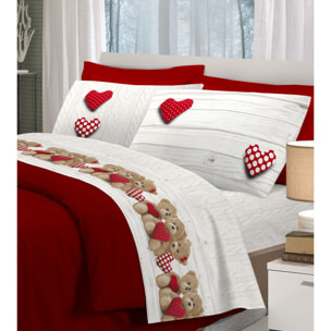 Completo Lenzuola 100% Cotone New Orsetti Rosso