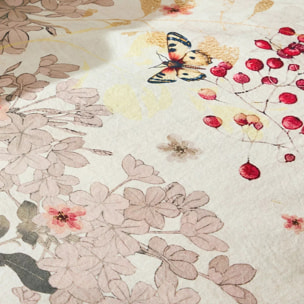 Lot h.couette +taies percale de coton lavé 115 g/m² imprimé beige bordeaux Vintage flowers cranberry