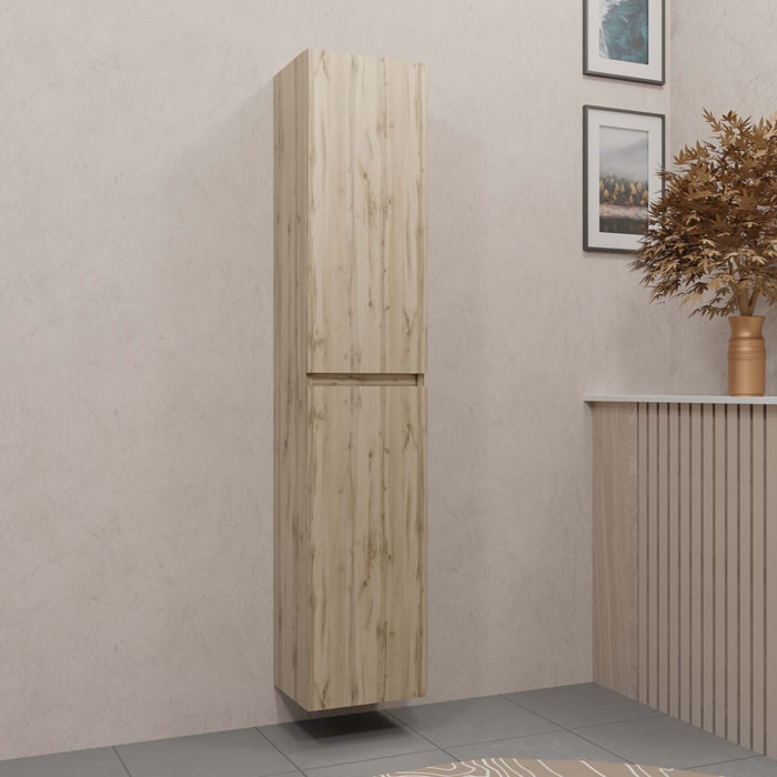 Meuble colonne pour salle de bains 2 portes finition chêne Naturel - 30x25x150 - TIMBER