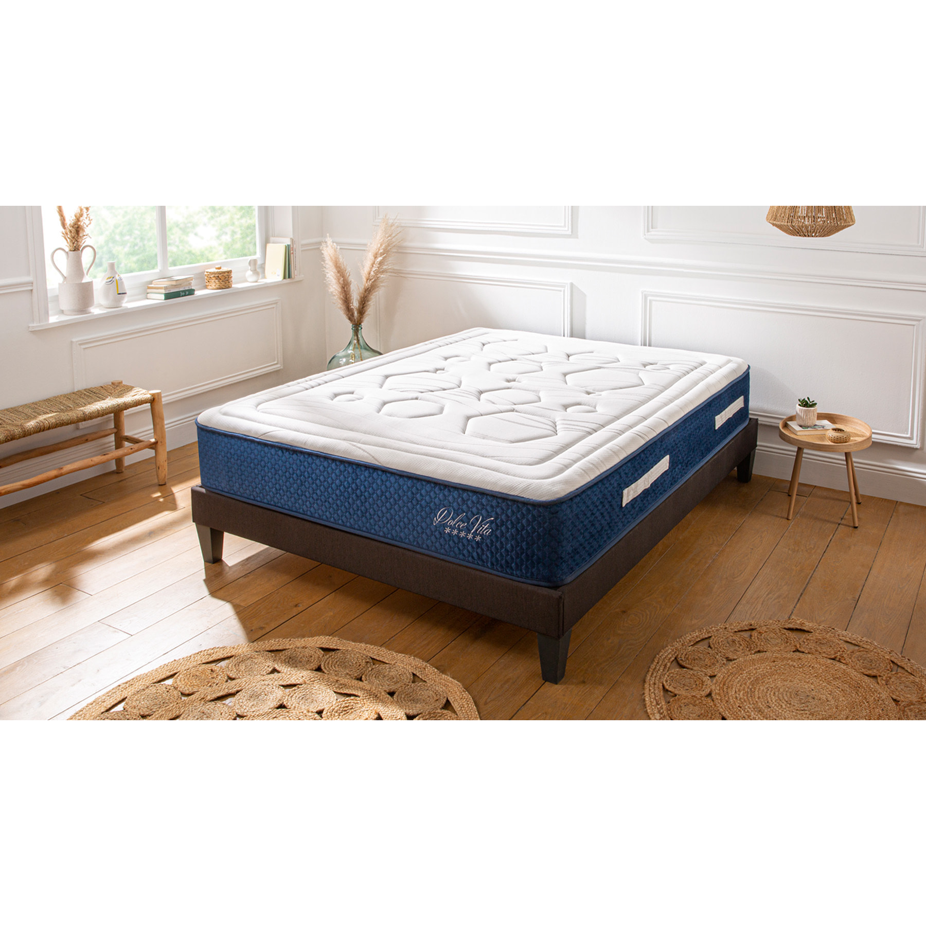 Ensemble DOLCE VITA | 1 Place | Matelas Ressorts Ensachés | avec Sommier Kit Tissu Gris Anthracite