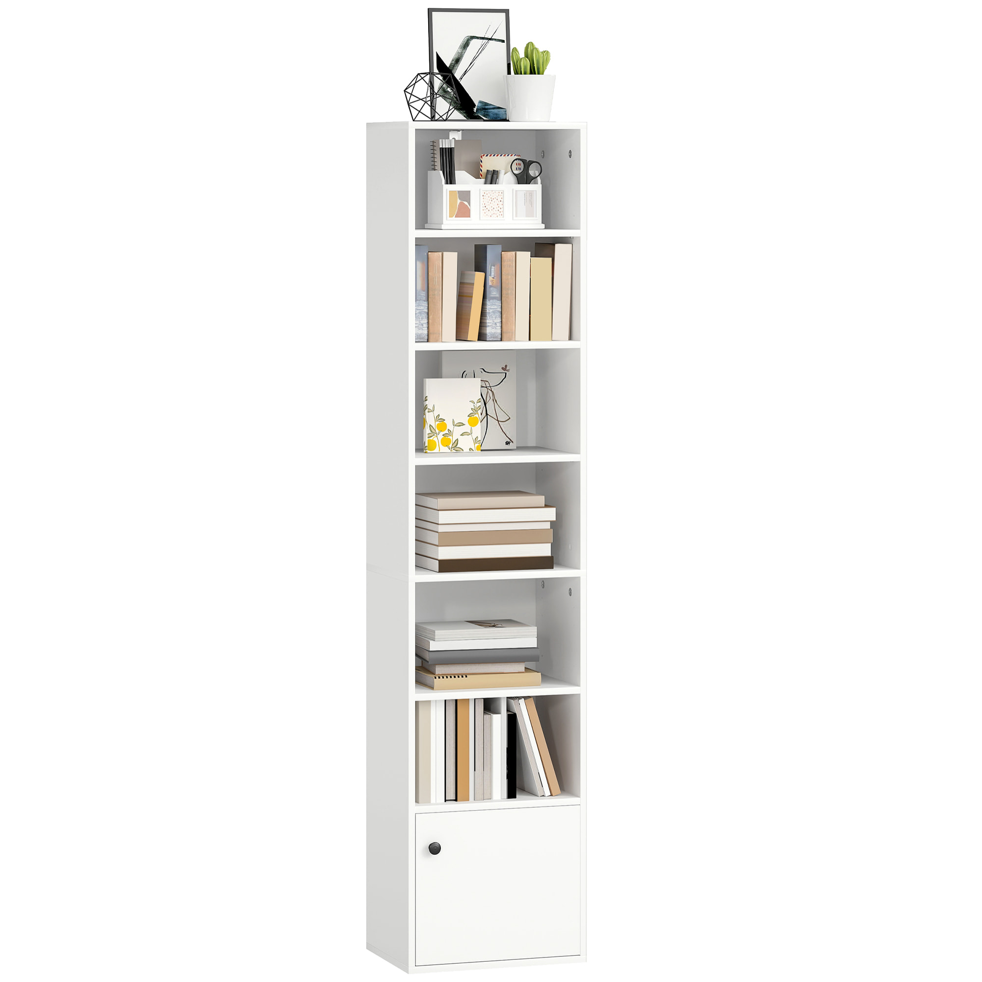 Librería de 7 Niveles, Estantería para Libros con Estantes Ajustables y Puerta, Estantería Moderna, 40x30x180 cm, para Salón, Dormitorio, Estudio, Oficina, Blanco