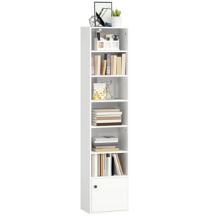 Librería de 7 Niveles, Estantería para Libros con Estantes Ajustables y Puerta, Estantería Moderna, 40x30x180 cm, para Salón, Dormitorio, Estudio, Oficina, Blanco
