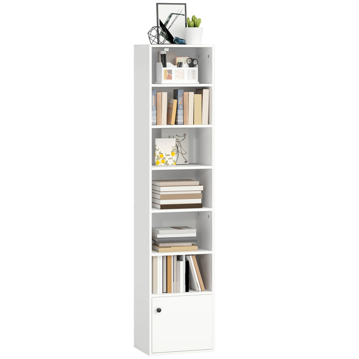 Librería de 7 Niveles, Estantería para Libros con Estantes Ajustables y Puerta, Estantería Moderna, 40x30x180 cm, para Salón, Dormitorio, Estudio, Oficina, Blanco