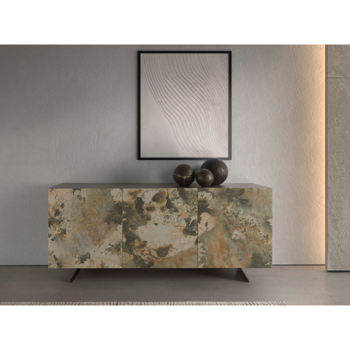 Aparador Angel Cerdá de madera MDF lacada y patas de acero inoxidable en taupé acabado metalizado 180x50x80cm