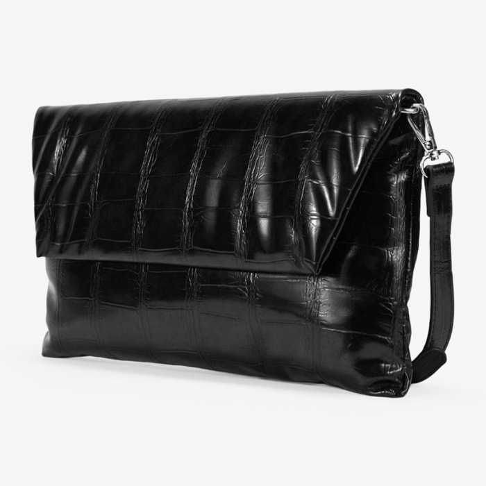 Bolso de mano negro efecto cocodrilo