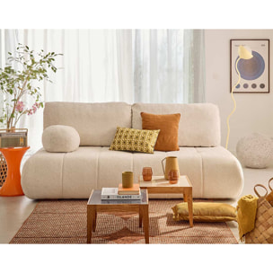 Bowie - canapé 3 places convertible coffre + coussin rond inclus en tissu texturé - Beige