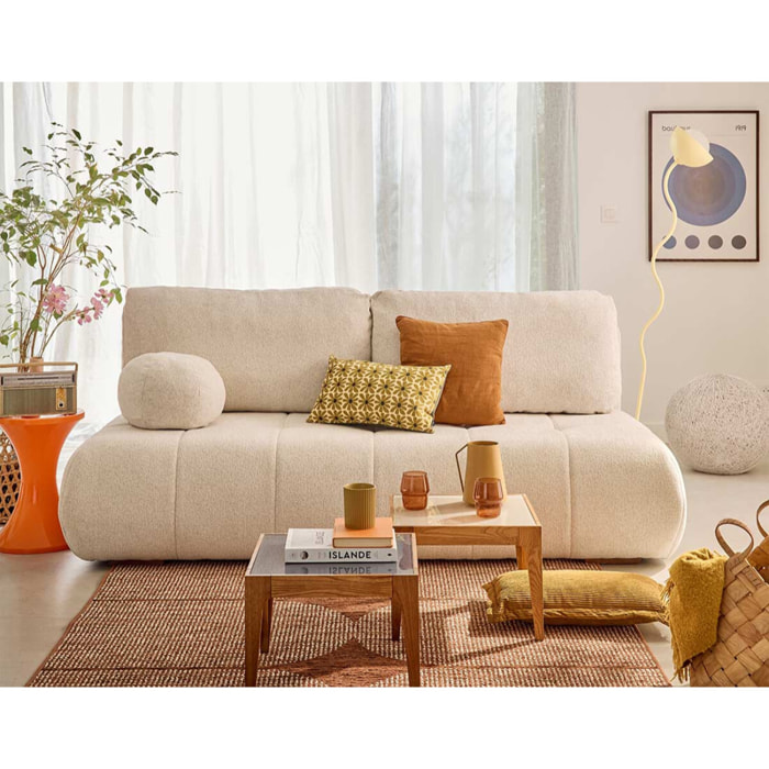 Bowie - canapé 3 places convertible coffre + coussin rond inclus en tissu texturé - Beige