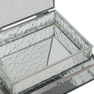 2 boîtes à bijoux "Ania" métal et verre argenté 22x17cm