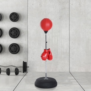 Punching ball sur pied réglable en hauteur 126-144 cm avec gants, pompe et base de lestage rouge