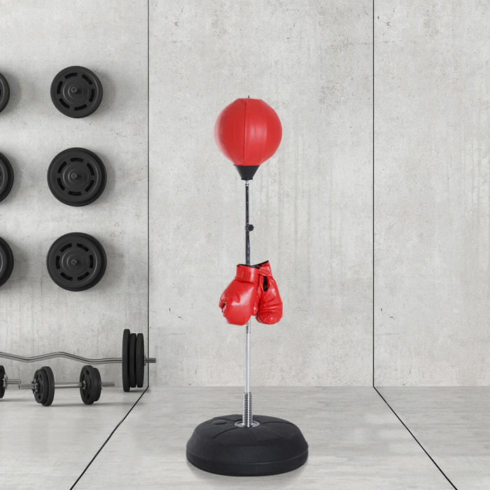 Punching ball sur pied réglable en hauteur 126-144 cm avec gants, pompe et base de lestage rouge