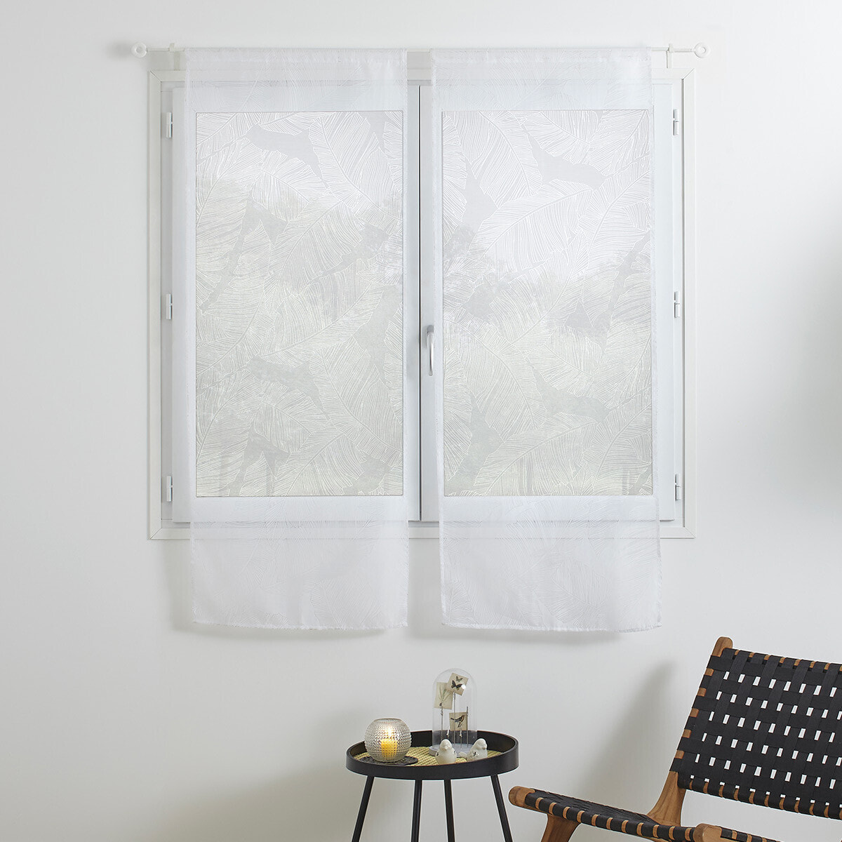 Lot de 2 voilages "Feuille" - motifs dévorés blanc 60x160 cm