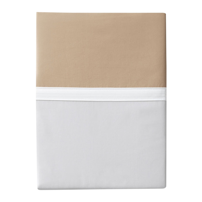 Drap plat uni en percale de coton, TOI ET MOI CLAIR D'AURORE, Beige